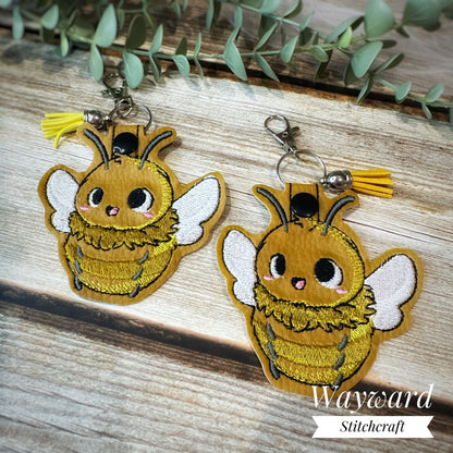 Bumble Bee Embroidered Leatherette Keyring