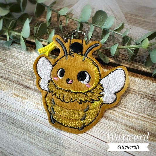 Bumble Bee Embroidered Leatherette Keyring