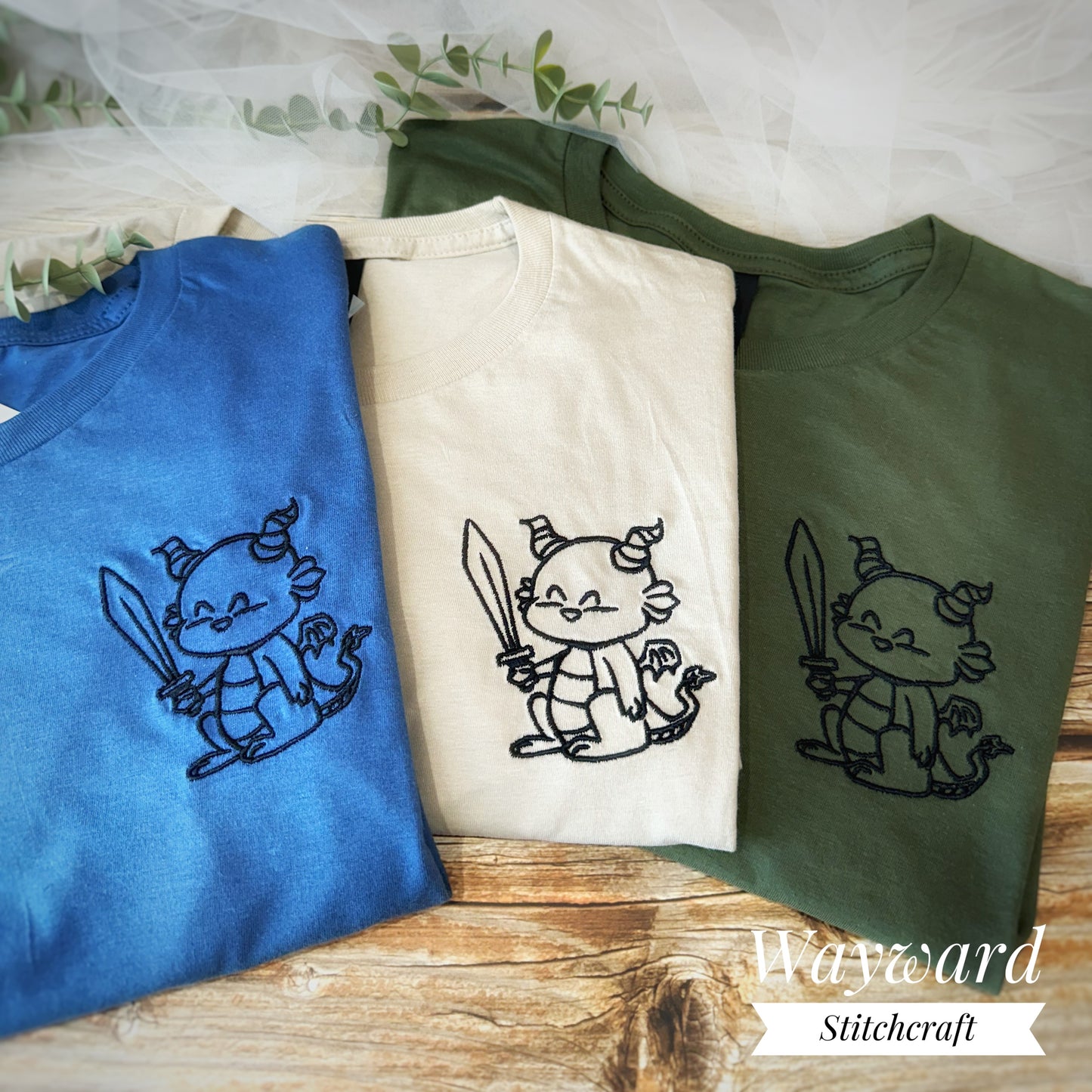 Dragon With Sword Embroidered T-Shirt