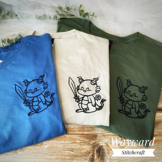 Dragon With Sword Embroidered T-Shirt
