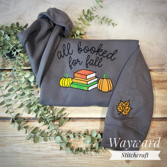 All Booked For Fall Embroidered Sweatshirt