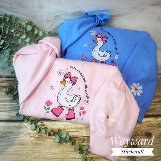 Cute Silly Goose On The Loose Embroidered Sweatshirt