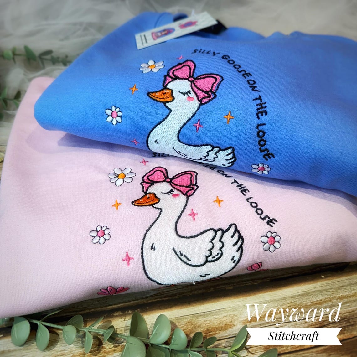 Cute Silly Goose On The Loose Embroidered Sweatshirt