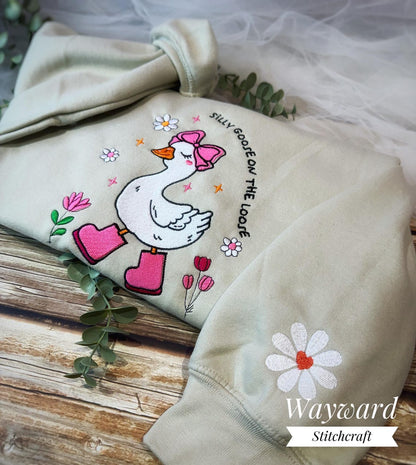 Cute Silly Goose On The Loose Embroidered Sweatshirt